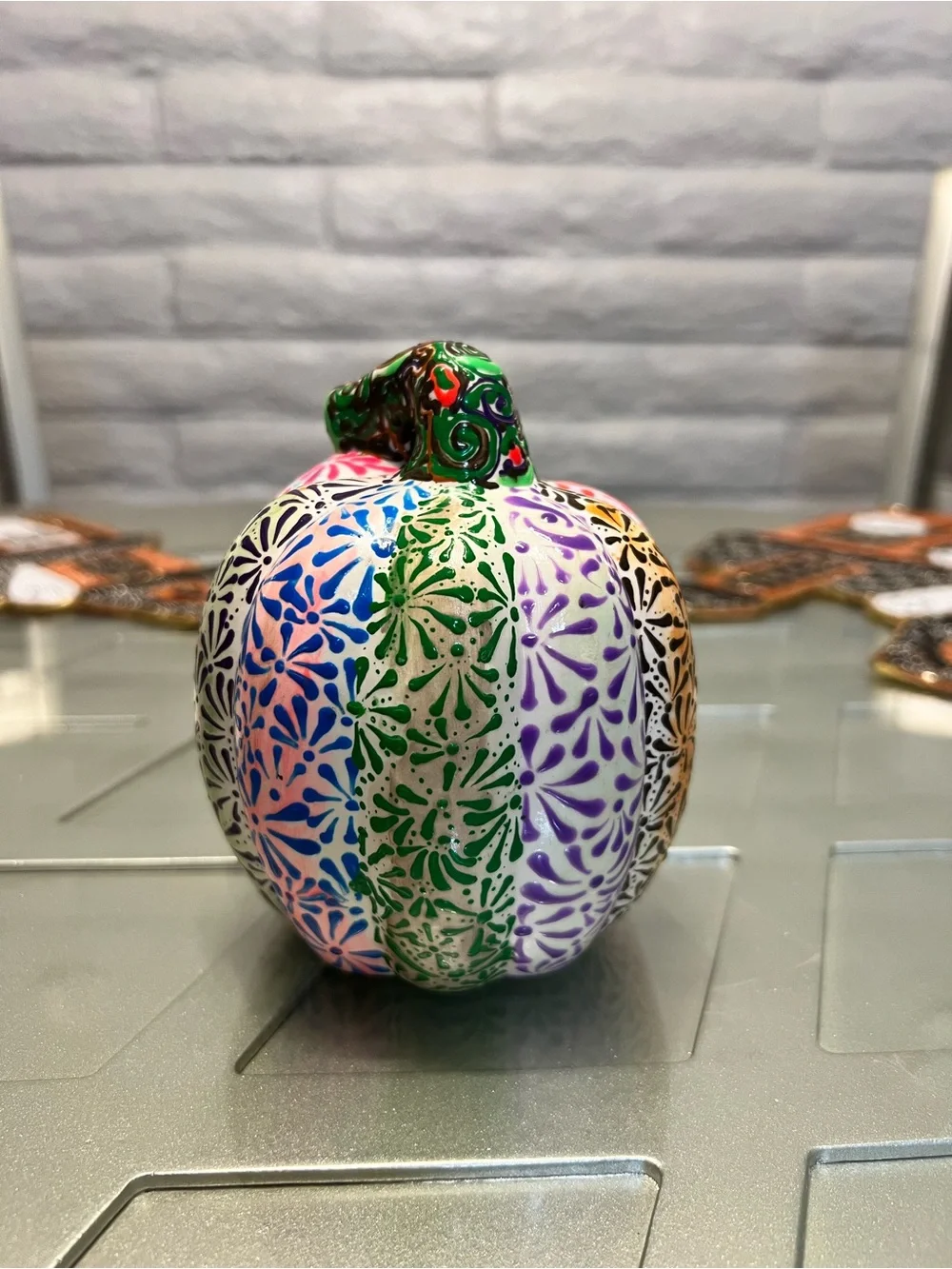 Hand-Painted Multicolor Decorative Pumpkin - Home Holiday Accent